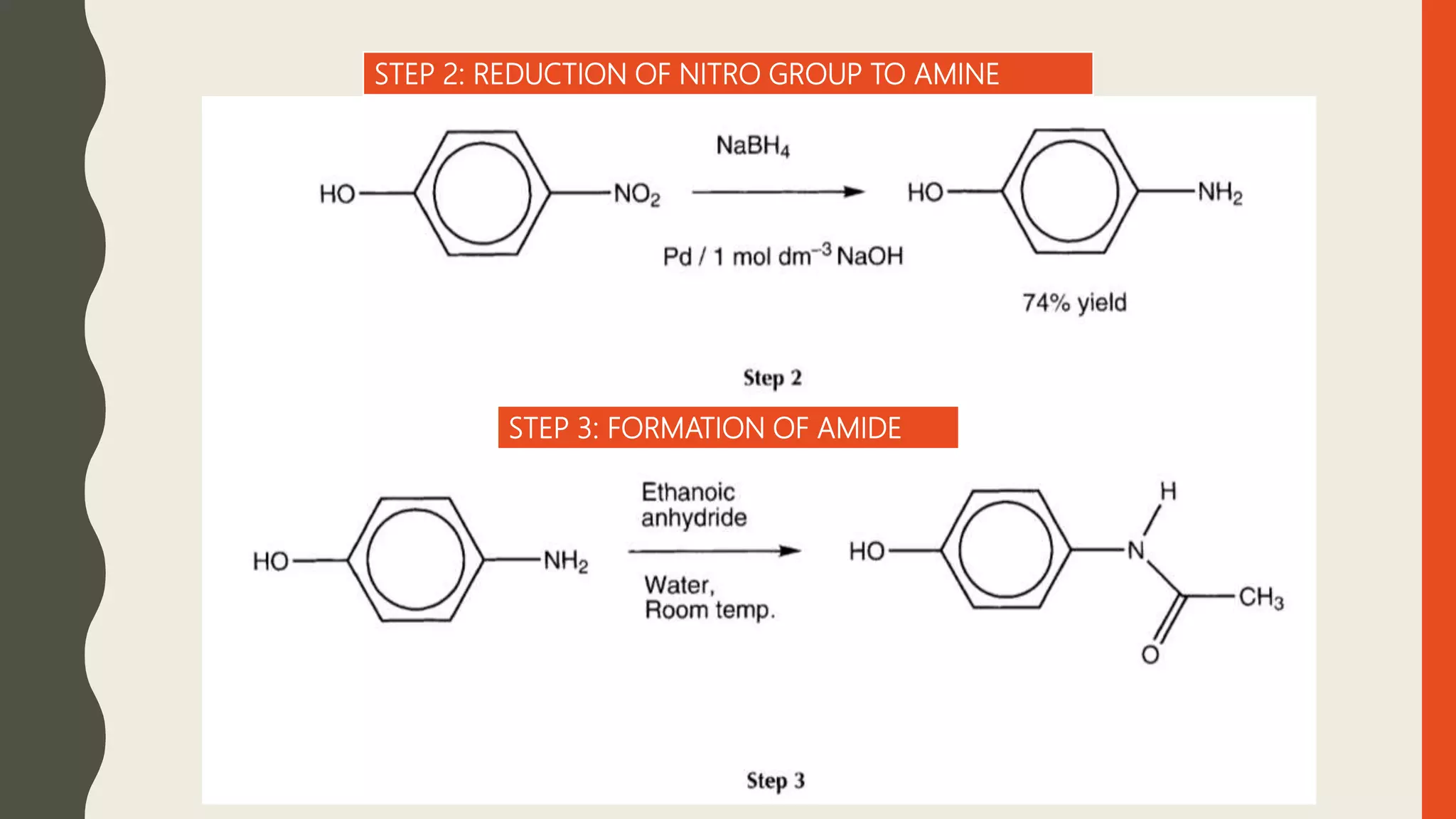STEP 2: REDUCTION OF NITRO GROUP TO AMINE
STEP 3: FORMATION OF AMIDE
 