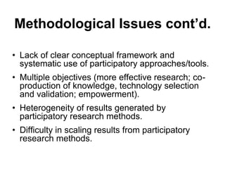 Participatory agricultural research in CGIAR: Challenges and opportunities 
