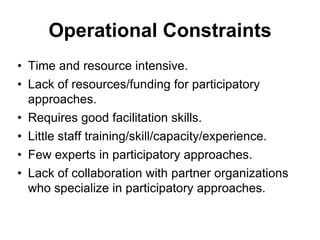 Participatory agricultural research in CGIAR: Challenges and opportunities 