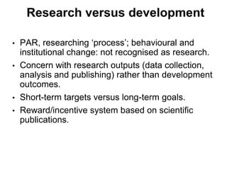 Participatory agricultural research in CGIAR: Challenges and opportunities 