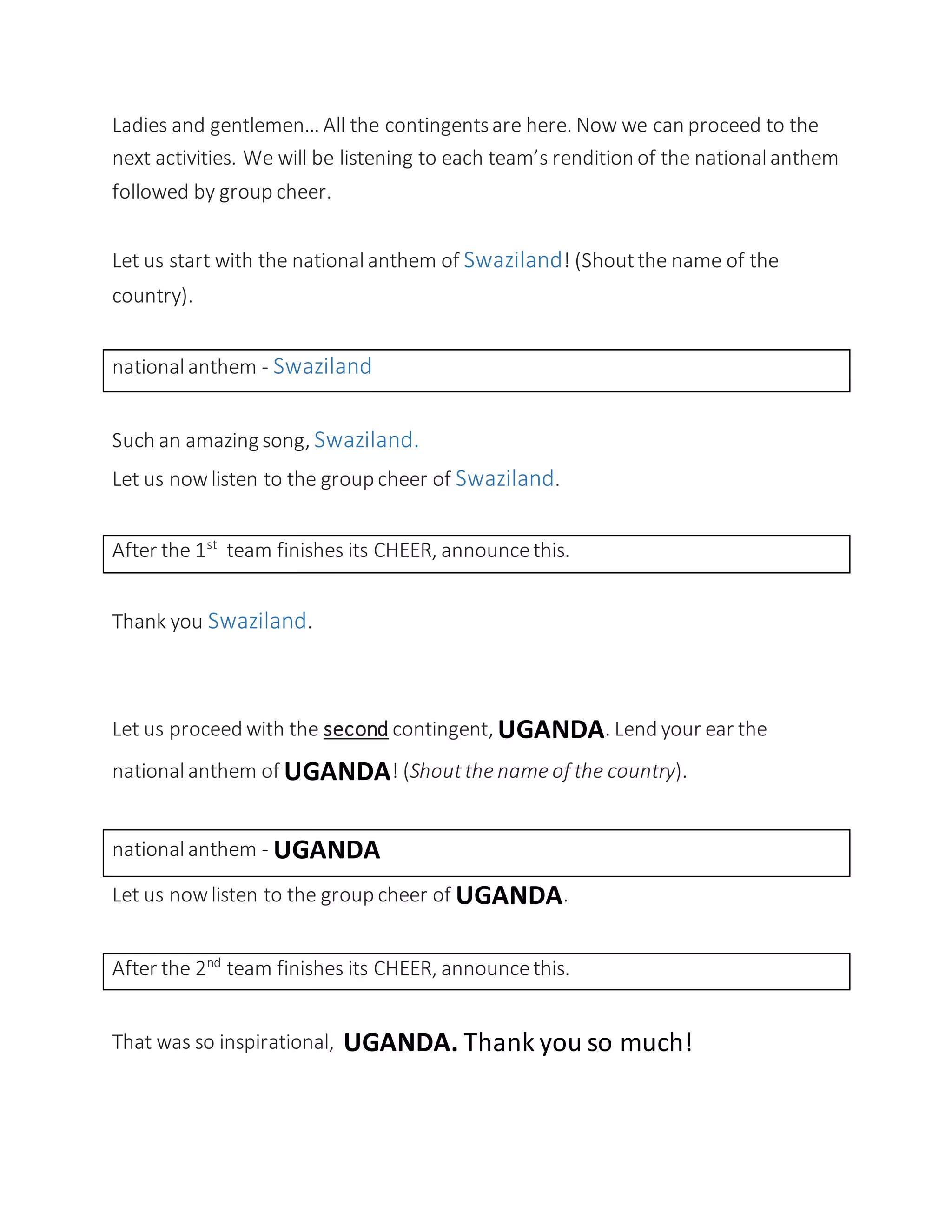 Parade mc script day 2 session 1 | DOCX