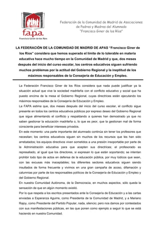 Federación de la Comunidad de Madrid de Asociaciones
                                          de Padres y Madres del Alum...