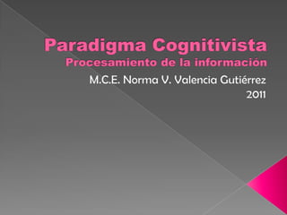 Paradigma CognitivistaProcesamiento de la información M.C.E. Norma V. Valencia Gutiérrez 2011 