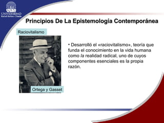Principios De La Epistemología Contemporánea   <ul><li>Desarrolló el «raciovitalismo», teoría que funda el conocimiento en...