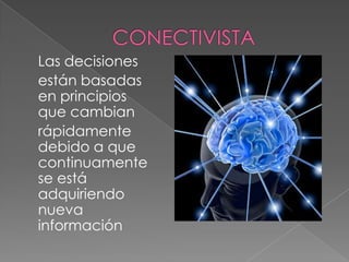 Las decisiones
están basadas
en principios
que cambian
rápidamente
debido a que
continuamente
se está
adquiriendo
nueva
información
 