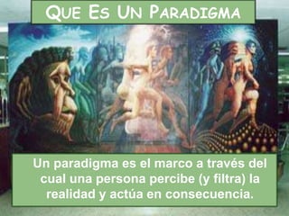QUE ES UN PARADIGMA




Un paradigma es el marco a través del
 cual una persona percibe (y filtra) la
  realidad y actúa en consecuencia.
 