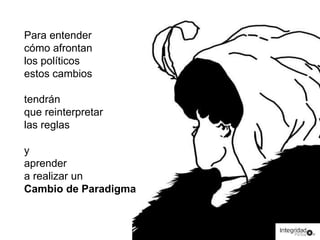 Para entender 
cómo afrontan 
los políticos 
estos cambios 
tendrán 
que reinterpretar 
las reglas 
y 
aprender 
a realizar un 
Cambio de Paradigma 
 