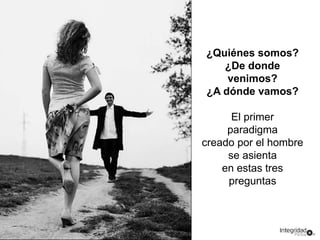 ¿Quiénes somos? 
La política 
¿De donde 
venimos? 
coexiste con 
promesas 
traiciones 
demandas 
¿A dónde vamos? 
El primer 
paradigma 
afirmaciones 
creado por el hombre 
opiniones 
y juicios 
se asienta 
en estas tres 
preguntas 
 