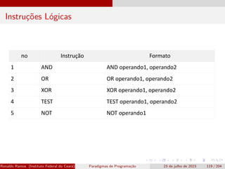 Instruções Lógicas
Ronaldo Ramos (Instituto Federal do Ceará) Paradigmas de Programação 23 de julho de 2023 119 / 204
 