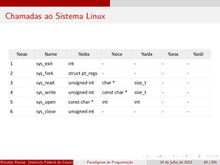 Chamadas ao Sistema Linux
Ronaldo Ramos (Instituto Federal do Ceará) Paradigmas de Programação 24 de julho de 2023 60 / 205
 