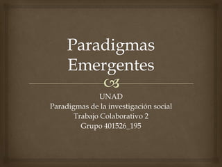 UNAD
Paradigmas de la investigación social
Trabajo Colaborativo 2
Grupo 401526_195

 