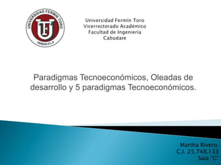 Paradigmas Tecnoeconómicos, Oleadas de
desarrollo y 5 paradigmas Tecnoeconómicos.
Martha Rivero.
C.I. 25.748.133
Saia “G”
 