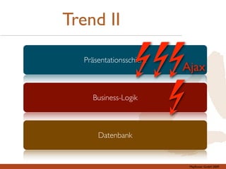 Trend II

  Präsentationsschicht
                         Ajax

    Business-Logik



      Datenbank


                          Mayﬂower GmbH 2009
 