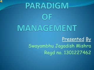 Presented By
Swayambhu Jagadish Mishra
Regd no. 1301227462
 