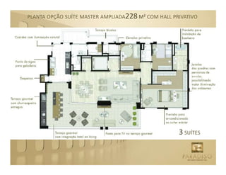 PLANTA OPÇÃO SUÍTE MASTER AMPLIADA228 M² COM HALL PRIVATIVO




                                                    3 SUÍTES
 