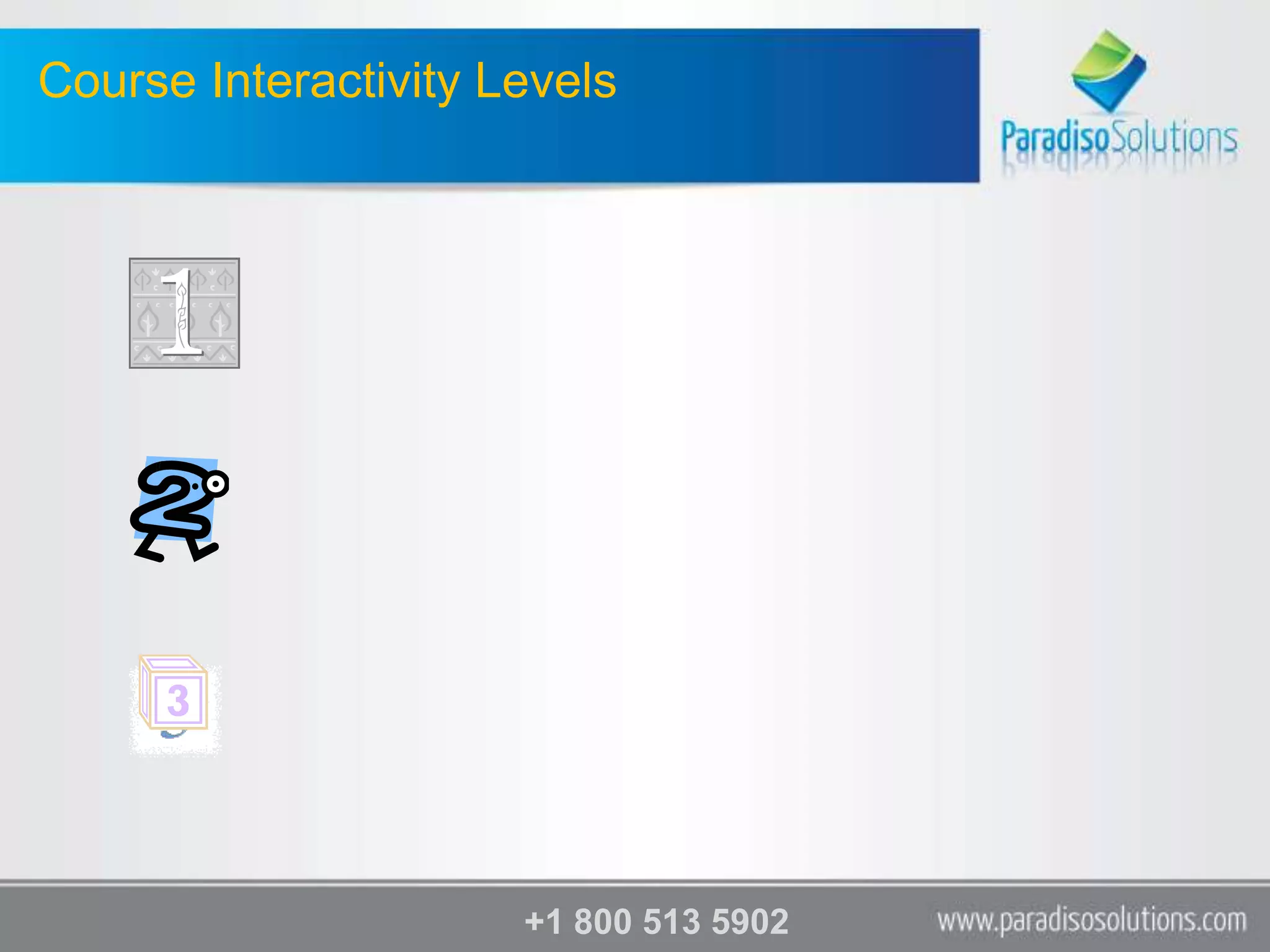 Course Interactivity Levels




                      +1 800 513 5902
 