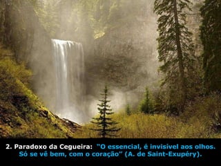 2. Paradoxo da Cegueira:  “O essencial, é invisível aos olhos. Só se vê bem, com o coração” (A. de Saint-Exupéry). 