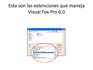 Esta son las extenciones que maneja Visual Fox Pro 6.0