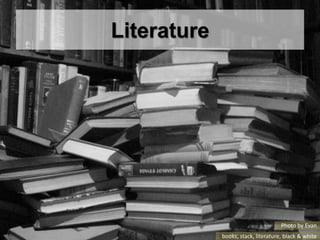 Literature<br />Photo by Evan<br />books, stack, literature, black & white<br />