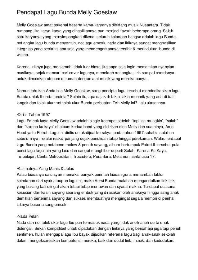 Pendapat Lagu Bunda Melly Goeslaw