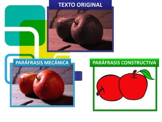 TEXTO ORIGINAL
PARÁFRASIS MECÁNICA PARÁFRASIS CONSTRUCTIVA
 