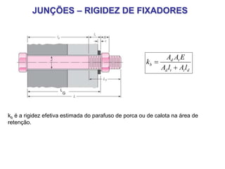 JUNÇÕES – RIGIDEZ DE FIXADORES
L
G
kb é a rigidez efetiva estimada do parafuso de porca ou de calota na área de
retenção.
dttd
td
b
lAlA
EAA
k


 