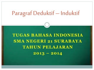 Paragraf Deduktif – Induktif 
TUGAS BAHASA INDONESIA 
SMA NEGERI 21 SURABAYA 
TAHUN PELAJARAN 
2013 – 2014 
 