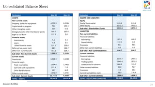 Consolidated Balance Sheet
29
Particulars Mar-20 Mar-19
ASSETS
Non-current assets
Property, plant and equipment 4,132.9 4,...