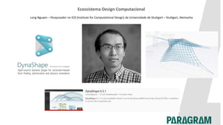 Ecossistema Design Computacional
Long Nguyen – Pesquisador no ICD (Institute for Computational Design) da Universidade de Stuttgart – Stuttgart, Alemanha
 