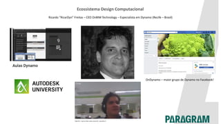 Ecossistema Design Computacional
Ricardo “RicarDyn” Freitas – CEO OnBIM Technology – Especialista em Dynamo (Recife – Brasil)
OnDynamo – maior grupo de Dynamo no Facebook!
 
