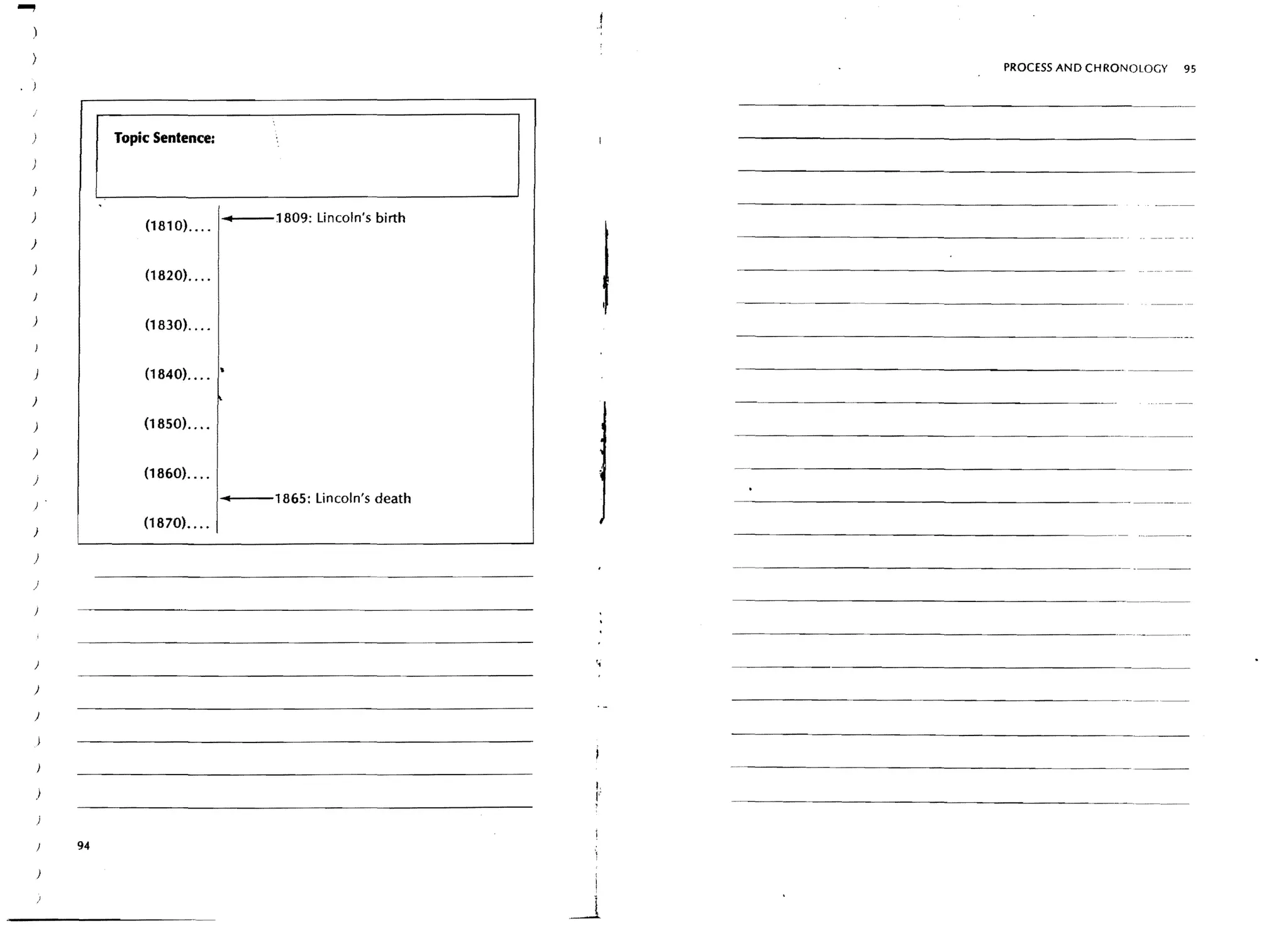 ...,

                                                                             PROCESS AND CHRONOLOGY       95




   )            __--1809: Lincoln's birth
  )



   )



                                                ----------------------~------




   )

   )                                            ------~------------------




   )

   )
                                                  ------------------------~---

   )

   )   -        1---1865: Lincoln's death        --------------------------------
   )

   )

   )
                                                --------------------------~------




   )

   )
                                                - - - - - - - - - - - - - - - - - - - - -------       -
   )

                                                ---------------------                          ----


                                            f
                                            1


           94
 