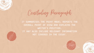 Concluding Paragraph
IT SUMMARISES THE POINT MADE; REPEATS THE
OVERALL POINT OF VIEW AND EXPLAINS THE
WRITER´S POSITION.
IT MAY ALSO INCLUDE RELEVANT INFORMATION
NOT COVERED IN THE ESSAY.
Sensitive
Intuitive
Charismatic
 