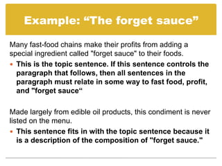Collocations Fast Food Sentence. Example Paragraphs and topic sentences | PPTX