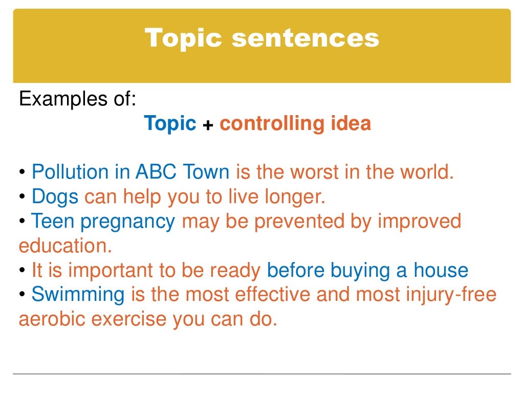 Topic sentence examples. Topic sentence and controlling idea. Controlling idea. What is controlling idea sentences. Writing topic sentences