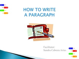 HOW TO WRITE A PARAGRAPH Facilitator:     Sandra Cabrera Arias. 