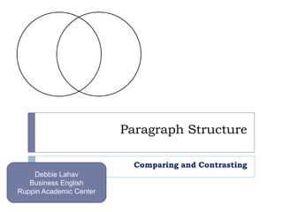 Paragraph Structure Comparing and Contrasting Debbie Lahav Business English Ruppin Academic Center 