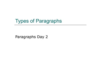 Types of Paragraphs
Paragraphs Day 2
 