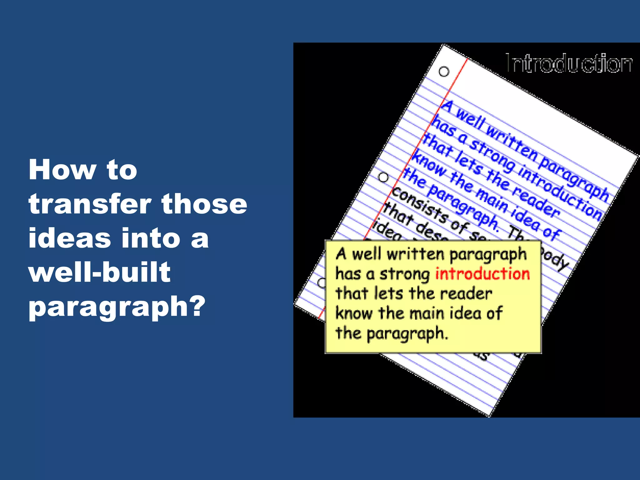 How to
transfer those
ideas into a
well-built
paragraph?
 