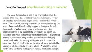 Descriptive Paragraph describes something or someone
 