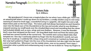 Narrative Paragraph decribes an event or tells a
story
 