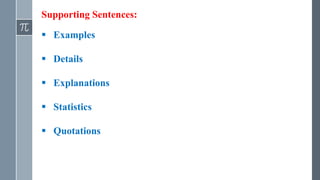 Supporting Sentences:
 Examples
 Details
 Explanations
 Statistics
 Quotations
 