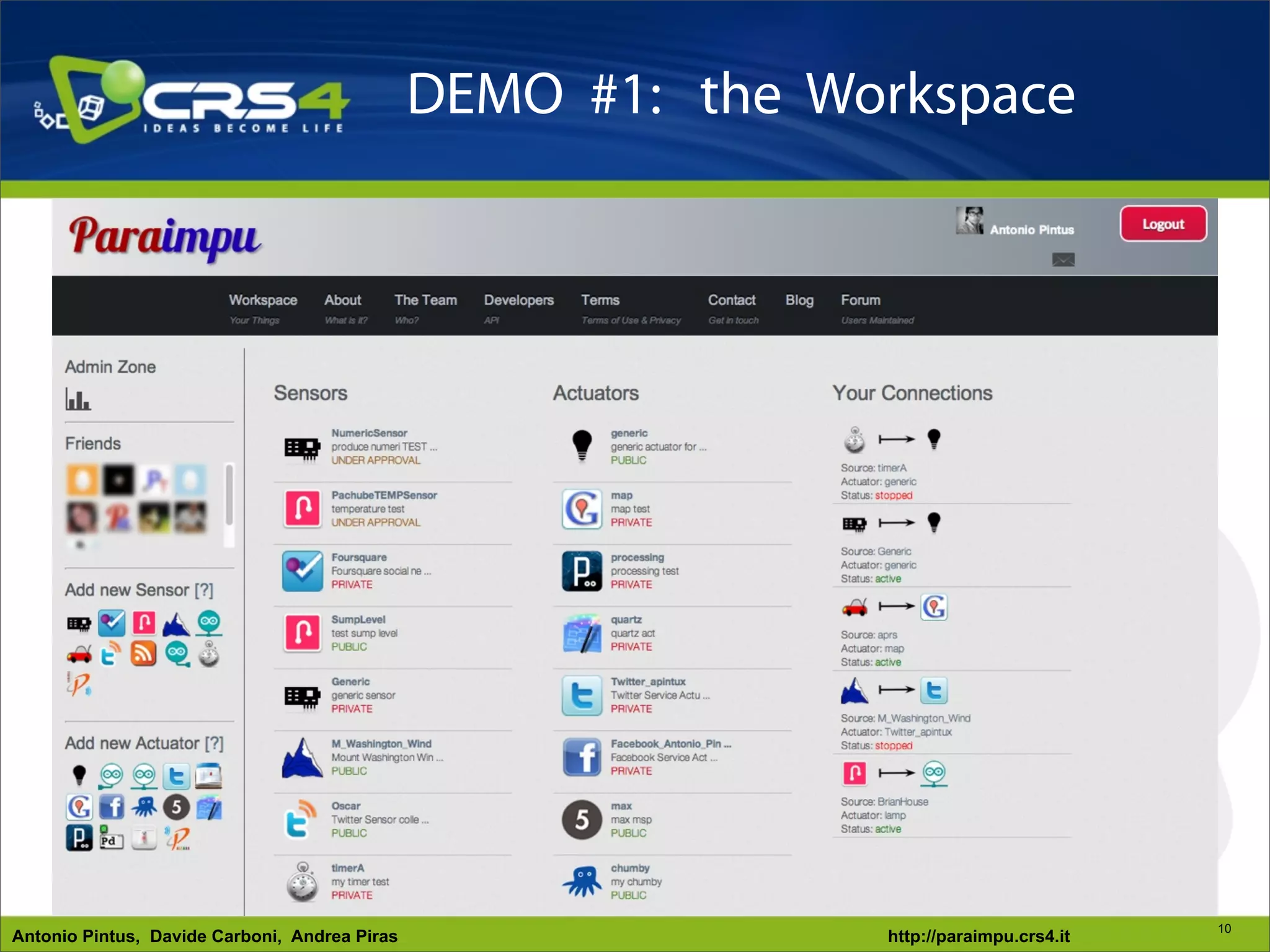 DEMO #1: the Workspace




                                                                                        10
Antonio Pintus, Davide Carboni, Andrea Piras                  http://paraimpu.crs4.it
 