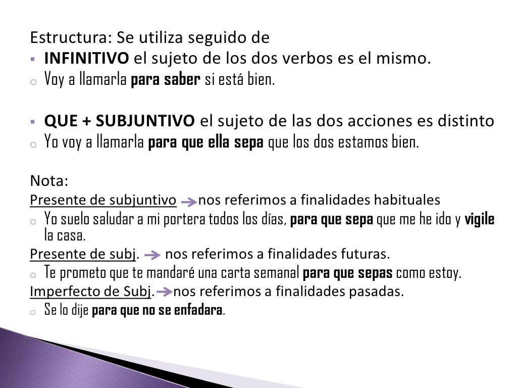 Para + infinitivo