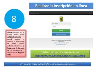 INSCRIPCIÓN EN LÍNEA
Paso
3.2
Video de inscripción en línea
https://www.youtube.com/watch?v=F1EgaZkNkUg
 