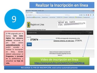 Si el banco no entrega PIN a pesar de haber pagado…
Pago SIN PIN
NOTA
Favor acercarse o
comunicarse con:
LA OFICINA DE
ADMISIONES
A través de:
CORREO
ELECTRÓNICO:
admision@unimayor.edu.co
TELÉFONOS:
(092) 8 24 11 09 Ext. 118
(092) 8 33 33 90 Ext. 213
Popayán – Cauca - Colombia
 