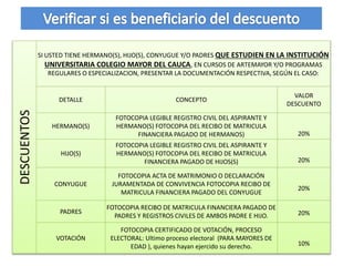 RECLAMAR
RECIBO DE MATRICULA
Si usted es ADMITIDO
debe:
Reclamar su
recibo de pago de
Matrícula
Financiera en la
oficina de
Admisiones
Realizar el pago
en los bancos
sugeridos y en las
fechas estipuladas
en el recibo
Entregar la copia
del recibo pagado
en la oficina de
Admisiones
inmediatamente
después del pago
PASO
6
 
