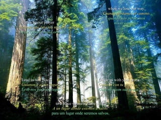 when we lose our way.
                                                 Cuando perdamos el camino.
                                                   quando nós perdermos
Let this be our prayer                                nosso caminho.
Permite que ésta sea nuestra oración
Deixe isso ser nossa oração




 Lead us to a place.                          Guide us with your grace.
 Guíanos a algún lugar                        Guíanos con tu gracia
 Leve-nos para um lugar.                      Guia-nos com sua graça.


                      to a place where we'll be safe.
                    A un lugar donde estemos a salvo.
                   para um lugar onde seremos salvos.
 