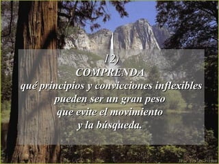 12)12)
COMPRENDACOMPRENDA
qué principios y convicciones inflexiblesqué principios y convicciones inflexibles
pueden ser un gran pesopueden ser un gran peso
que evite el movimientoque evite el movimiento
y la búsqueda.y la búsqueda.
 