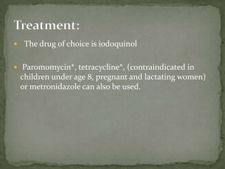 Lab Dx: wet mount of formalin-ethyl acetate conc. of fecal sample; modified acid fast stainOocysts: large (25 to 30 µm); typical ellipsoidal shape; when excreted, they are immature and contain one sporoblast; oocyst matures after excretion: the single sporoblast divides in two sporoblasts which develop cyst walls, becoming sporocysts, which eventually contain four sporozoites each