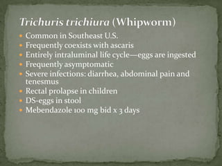 183SIGNS AND SYMPTOMSFemales: itching, burning on urination, yellow gray frothy malodorous vaginal discharge, foul smellingMales: usually asymptomaticDx: microscopic exam of vaginal discharge